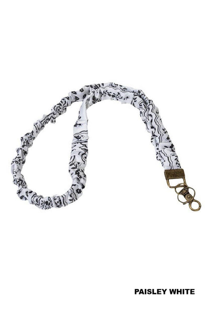Trendy Scrunchie Lanyard: Paisley White