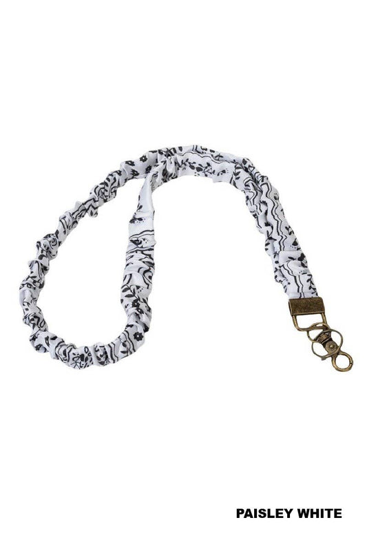 Trendy Scrunchie Lanyard: Paisley White