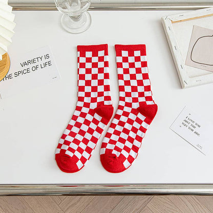 Checkered Socks: Red & White