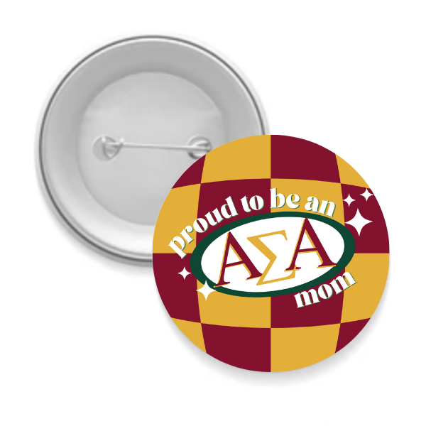 Sorority Mom Button - Proud to Be Checkered: 3" Round / Delta Zeta