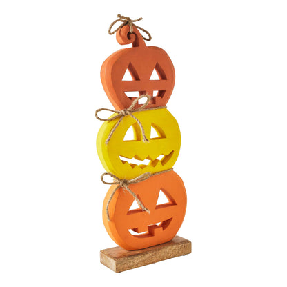 Jack O' Lantern Stack Wood Decor 16.75x7x2.25