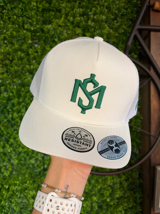 Hooey White 5 Panel Trucker hat Green Logo