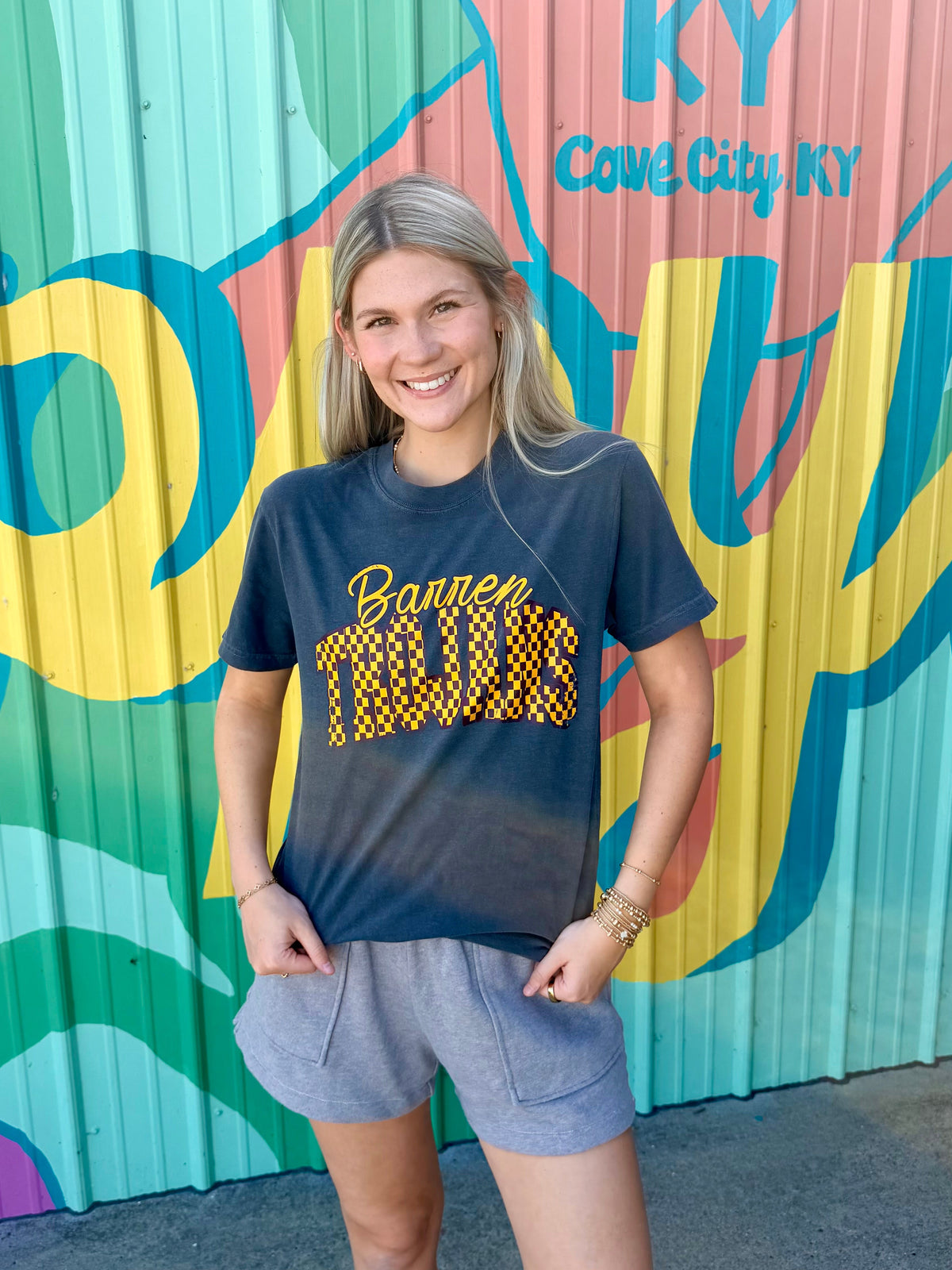 Checkered Barren Trojans Comfort Color Tee - Charcoal (Adult & Youth)