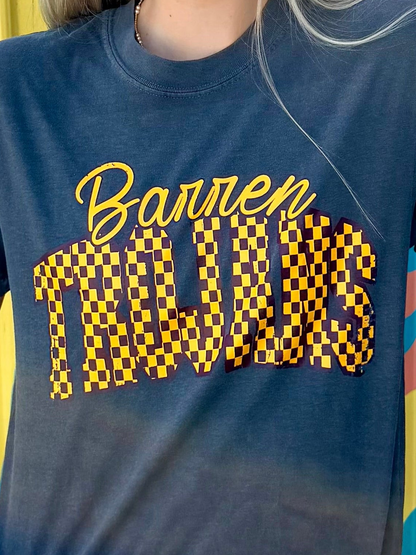 Checkered Barren Trojans Comfort Color Tee - Charcoal (Adult & Youth)