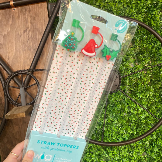 Christmas Tree Swig Straw Toppers Set