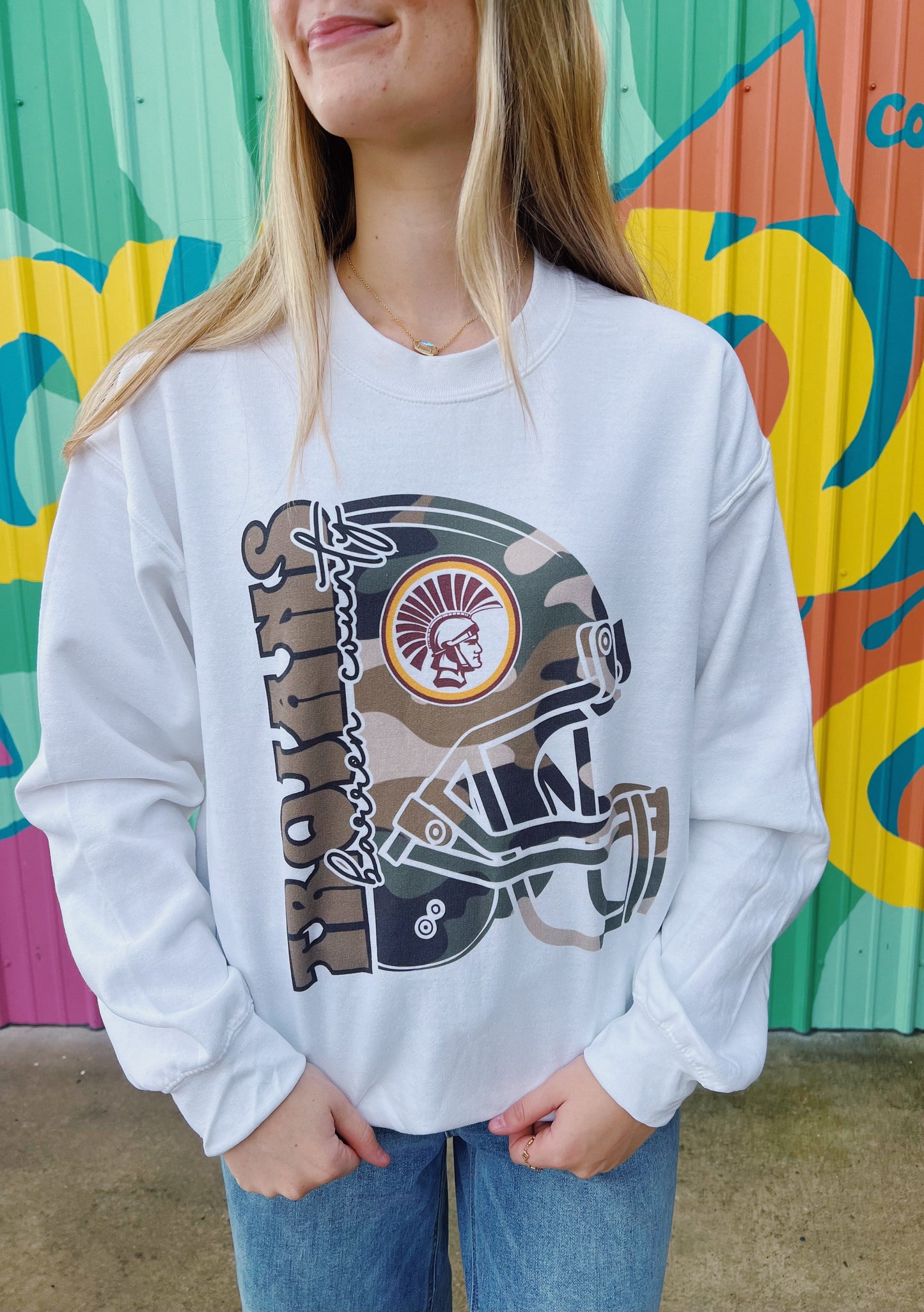 Camo Trojans Football Crewneck