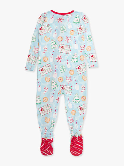 SoftSnooze™ Baby Bamboo Viscose Santa Sweets Footed One Piece Pajama: Blue / 6-12m