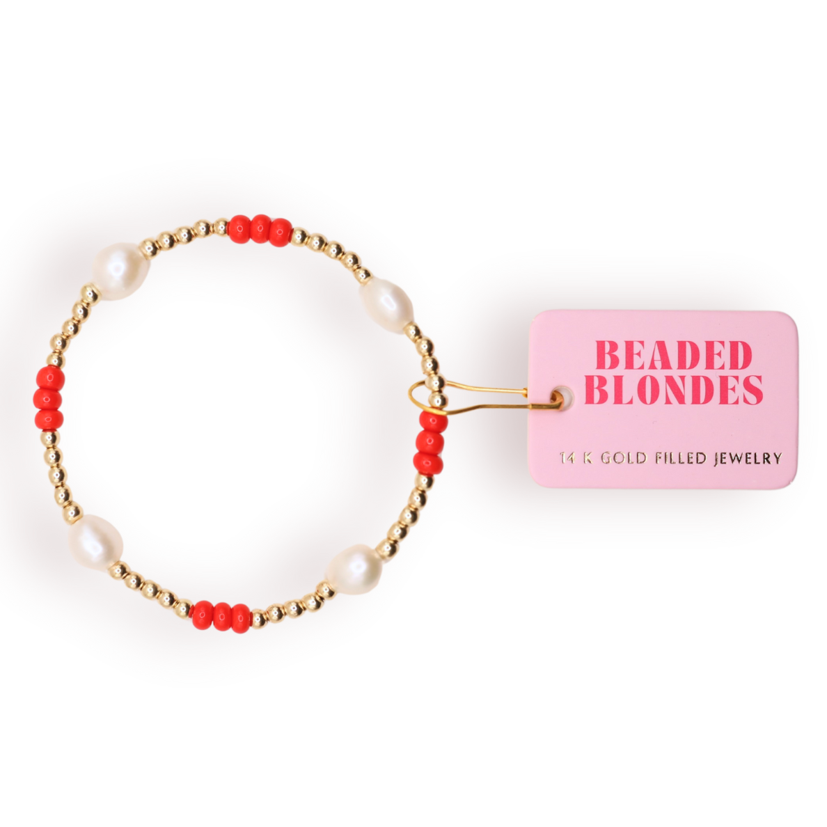 Bright Red Pearl Poppi Bracelet: Standard 6.75 inch