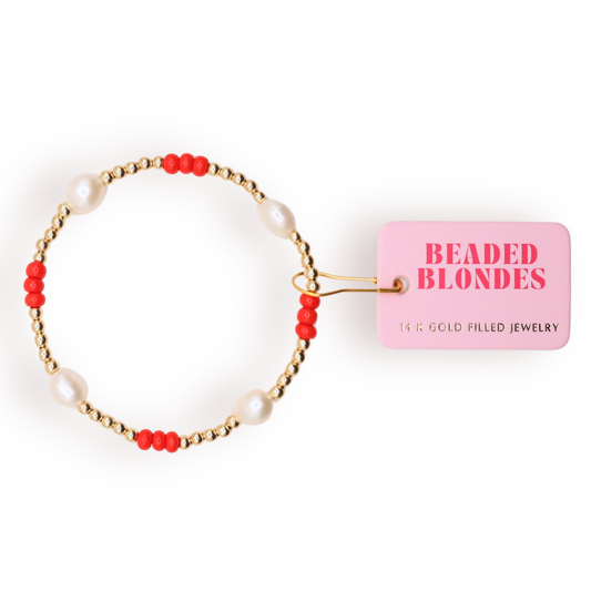 Bright Red Pearl Poppi Bracelet: Standard 6.75 inch