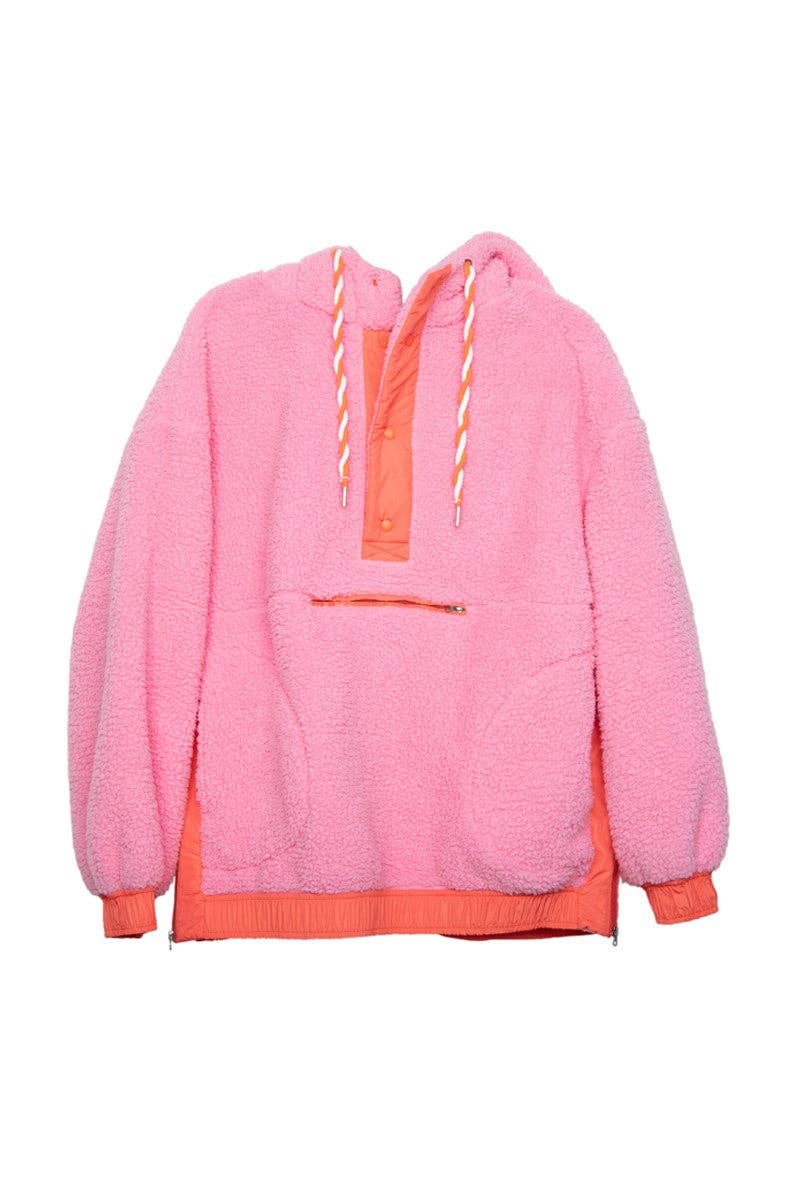 Pink Two-Toned Sherpa Fleece Pullover: Pink