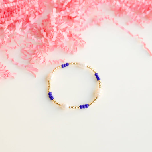 Royal Blue School Spirit Pearl Poppi Bracelet: Standard 6.75 inch