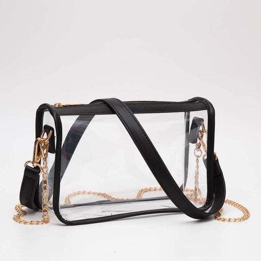 Game Day Stadium Clear Rectangle Crossbody Bags : Black