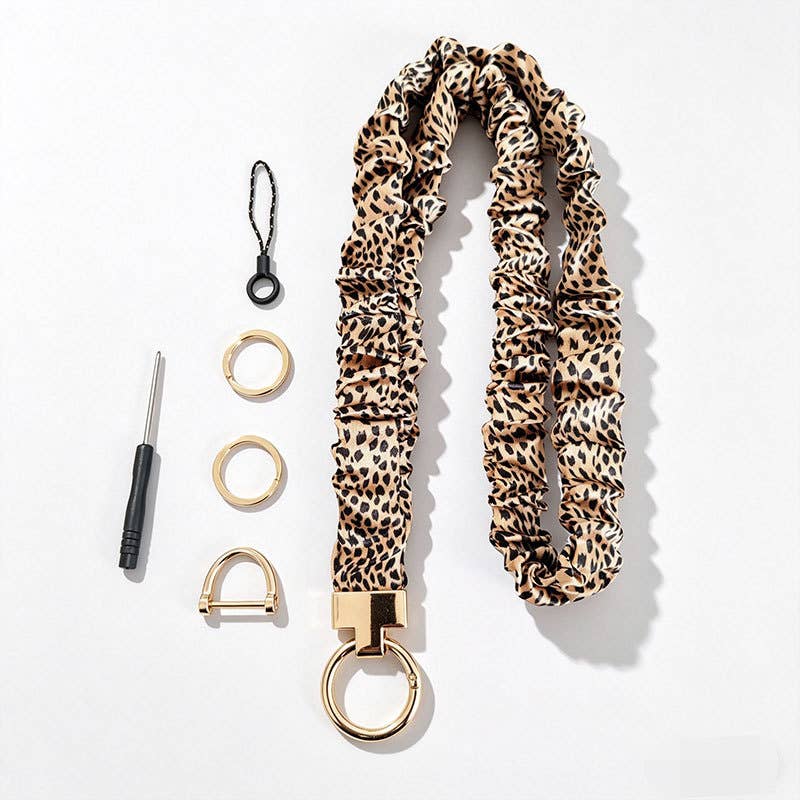 Fabric Stretchy Scrunchie Neck Lanyard: Leopard