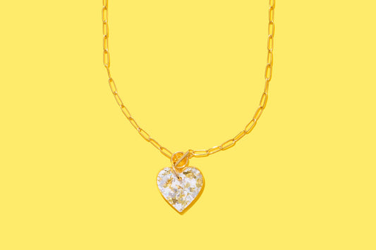 Paperclip Chain Necklace - Heart - Pearl Confetti