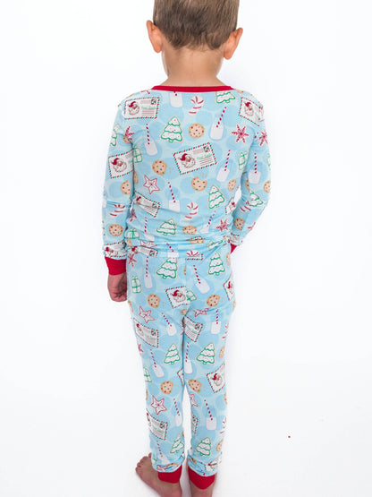 SoftSnooze™ Kids Bamboo Viscose Santa Sweets Long Sleeve Pajama Set: Blue / 9/10