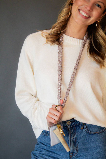 Tan Gingham Lanyard