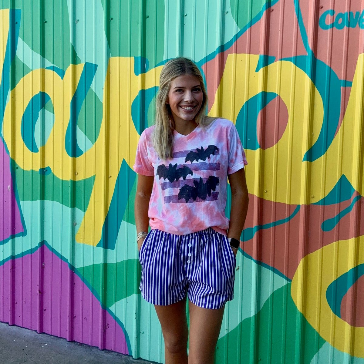 Preppy Bats V-Neck Tie-Dye Tee