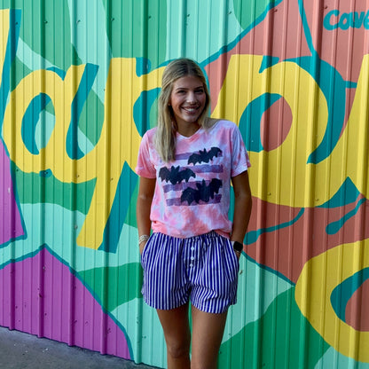 Preppy Bats V-Neck Tie-Dye Tee