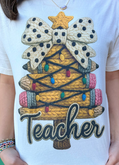 Pencil Christmas Tree Teacher Comfort Colors Tee