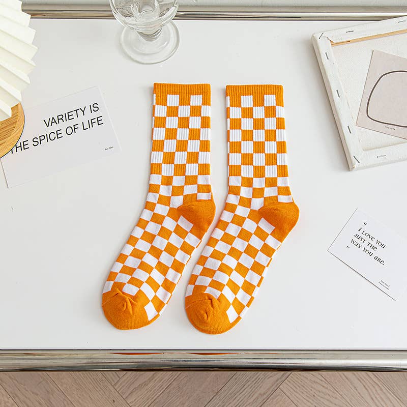 Checkered Socks: Orange & White