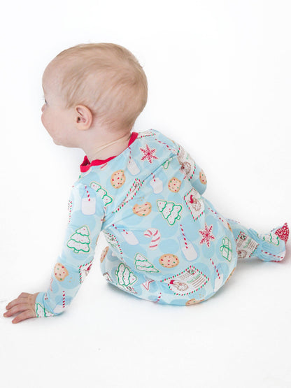 SoftSnooze™ Baby Bamboo Viscose Santa Sweets Footed One Piece Pajama: Blue / 12-18m