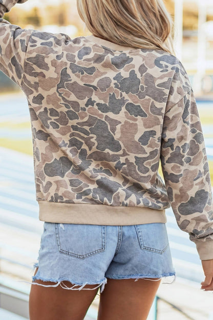 Camouflage / Leopard Print Pullover Mock Neck Sweatshirt: Camouflage / S