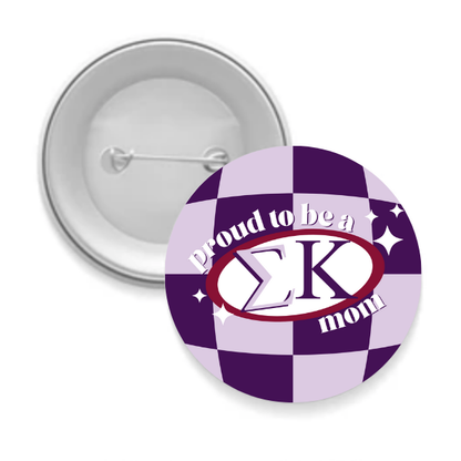 Sorority Mom Button - Proud to Be Checkered: 3" Round / Kappa Delta