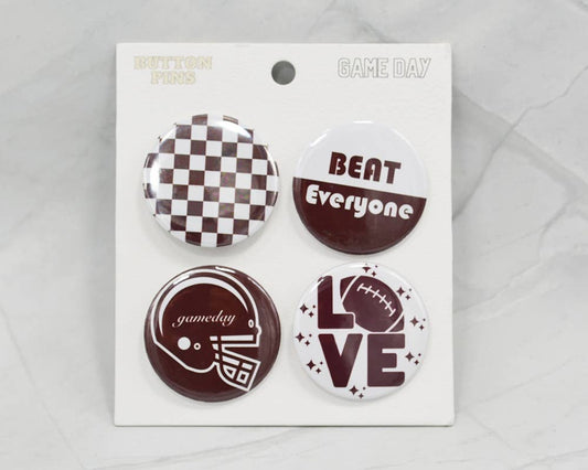 Game Day Pin/Buttons Set — Brown & White