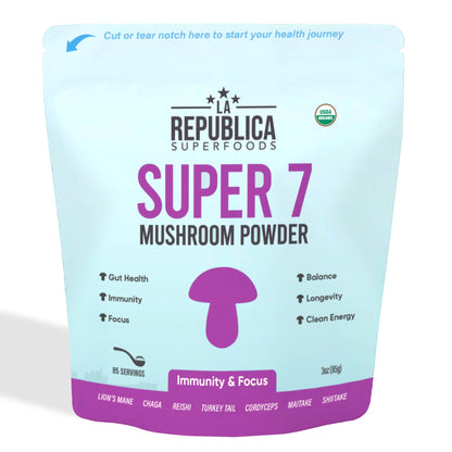 La Republica Organic SUPER 7 Fruiting Mushroom Powder: 3oz Bag
