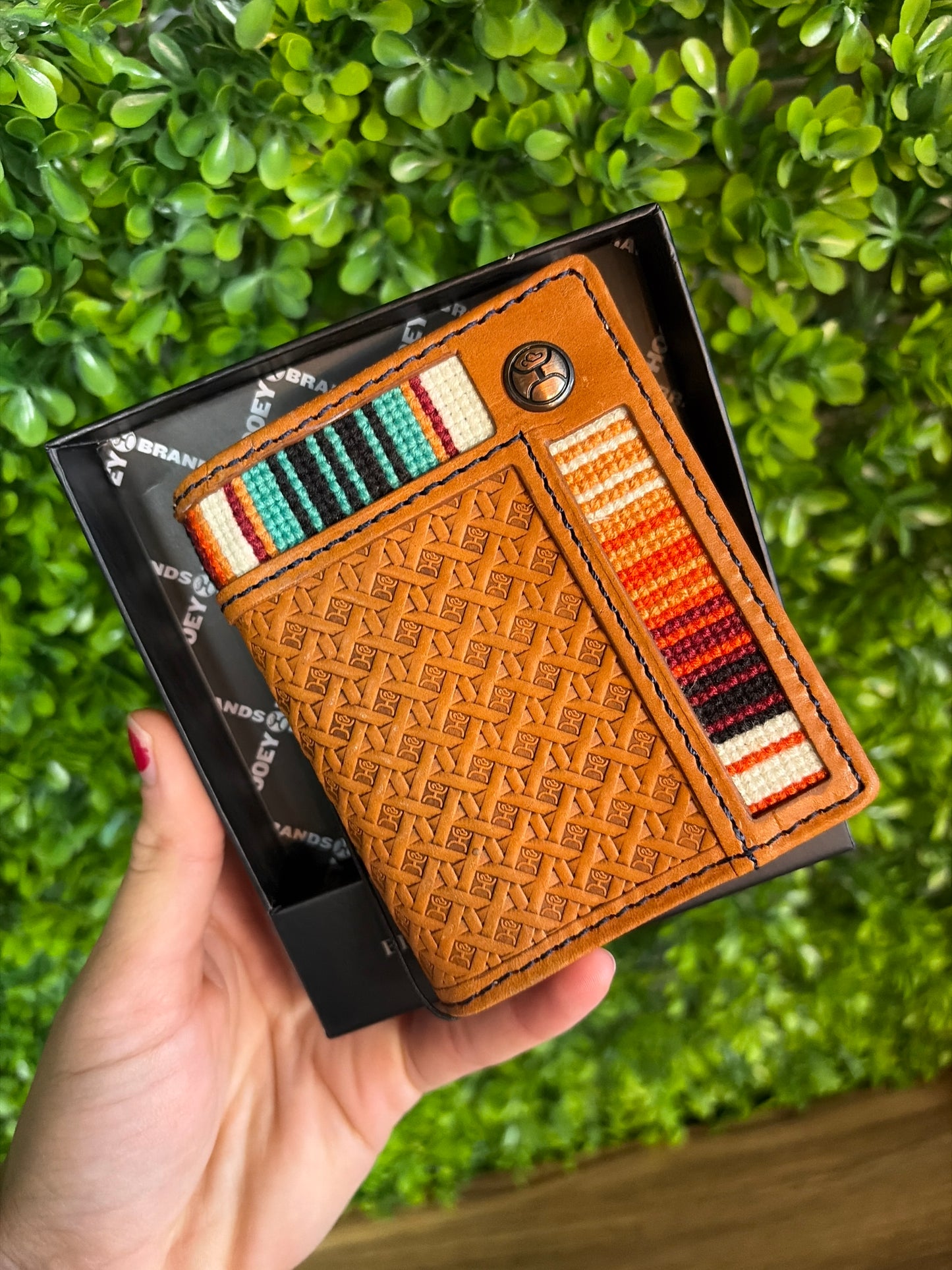 Hooey “Tarlo” Hands Up Basket Weave Bifold Money Clip Wallet