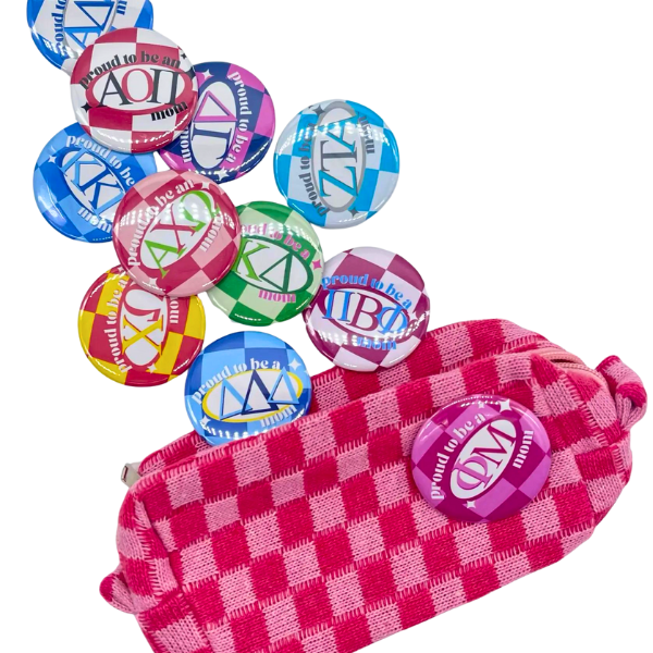 Sorority Mom Button - Proud to Be Checkered: 3" Round / Chi Omega