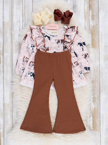 Youth Brown Cow Ruffle Outfit