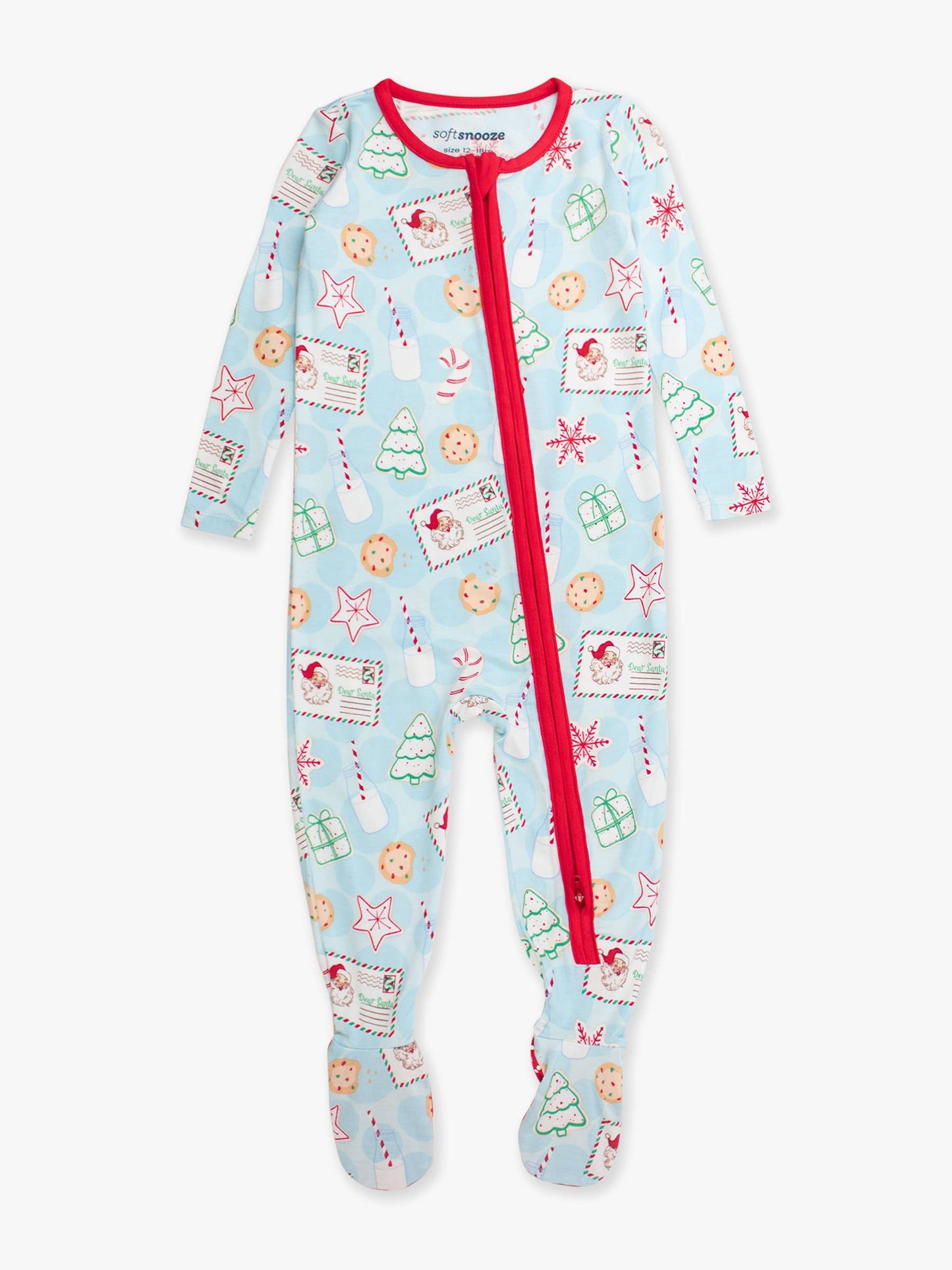 SoftSnooze™ Baby Bamboo Viscose Santa Sweets Footed One Piece Pajama: Blue / 12-18m