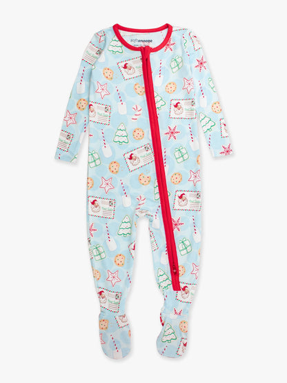 SoftSnooze™ Baby Bamboo Viscose Santa Sweets Footed One Piece Pajama: Blue / 18-24m