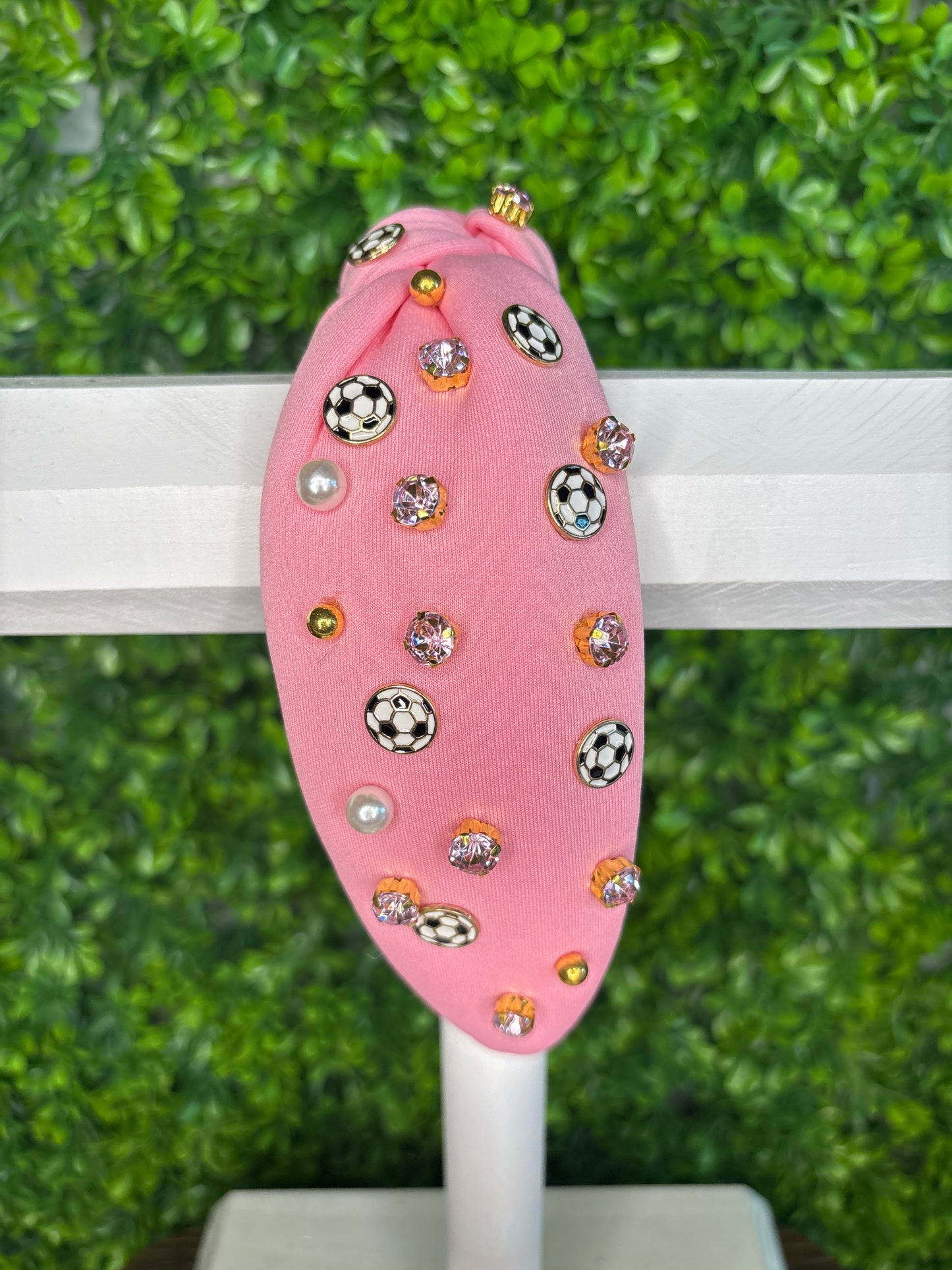Pink Soccer Rhinestone & Pearls Headband