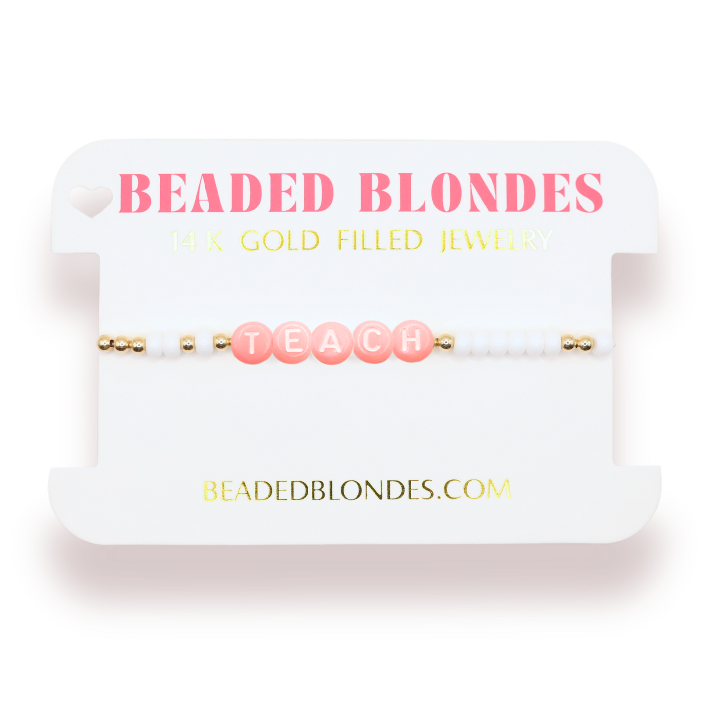 Teach Pastel Pink Letter Bracelet: Standard 6.75 inch / White Sprinkle