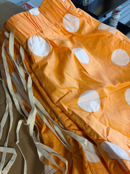 Gameday Ruffle Hem Polka Dot Poplin Shorts- Orange/White