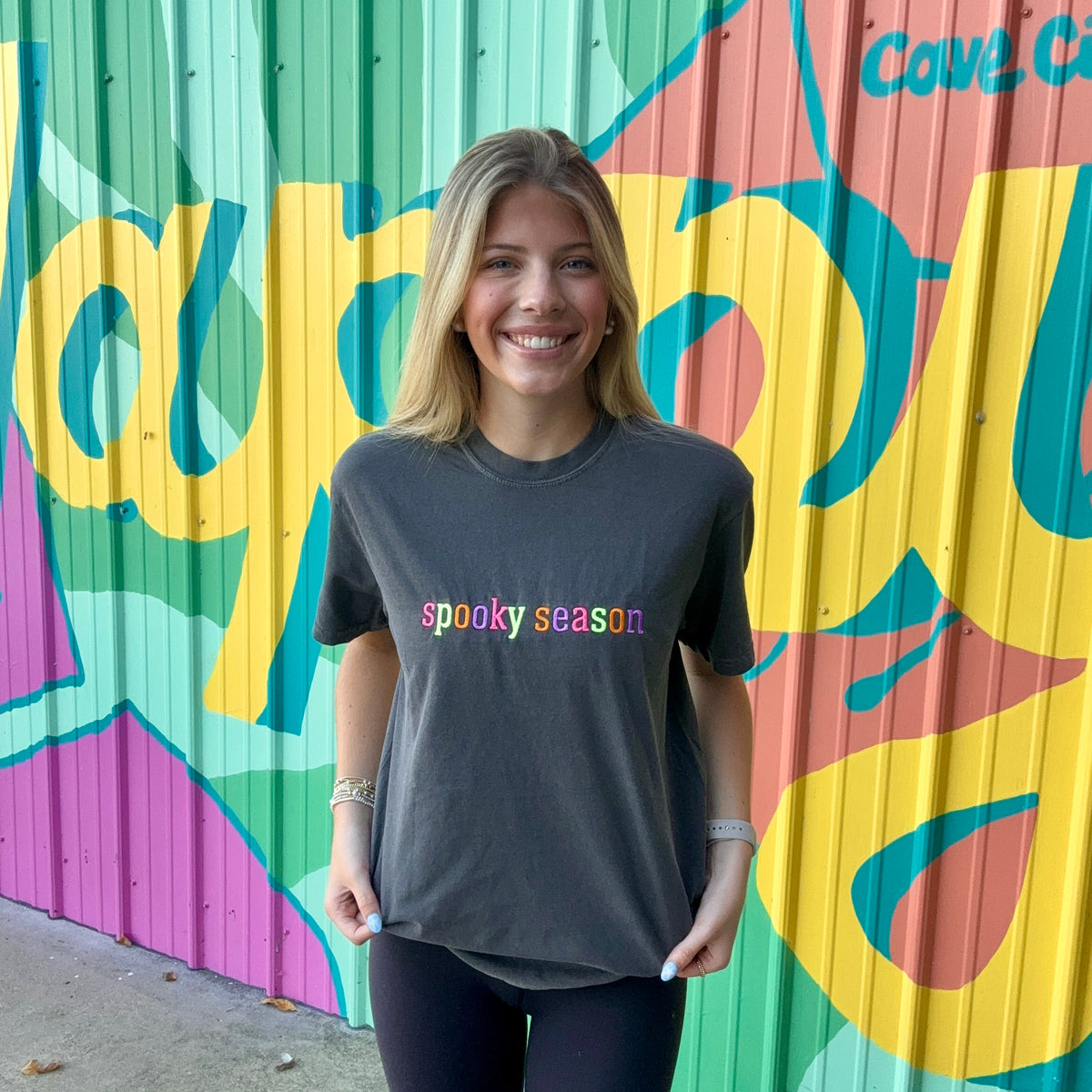Spooky Season Embroidered Comfort Colors Tee - Pink/Orange/Green/Purple