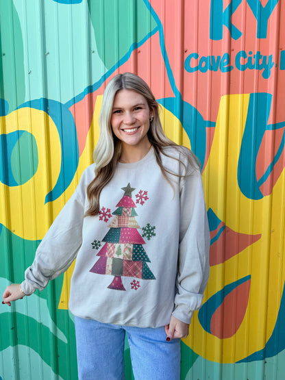 Patchwork Christmas Tree Crewneck Sweatshirt