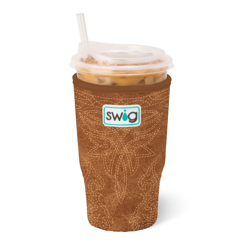 Saddle Stitch Cognac Swig Iced Cup Coolie (Large)