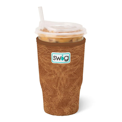 Saddle Stitch Cognac Swig Iced Cup Coolie (Large)