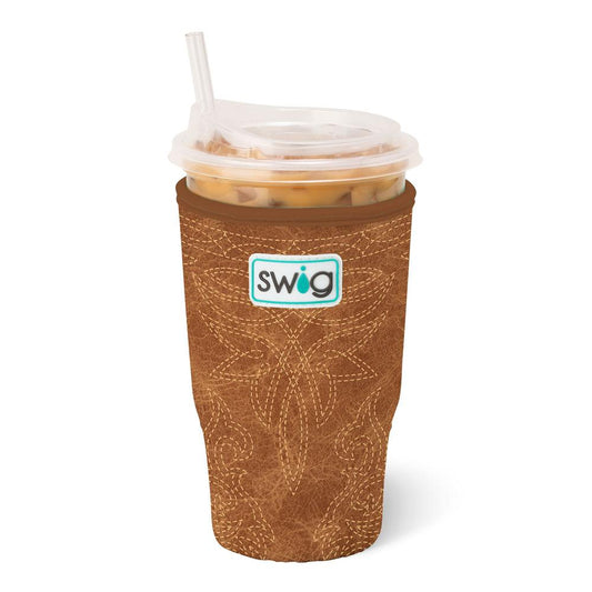 Saddle Stitch Cognac Swig Iced Cup Coolie (Large)