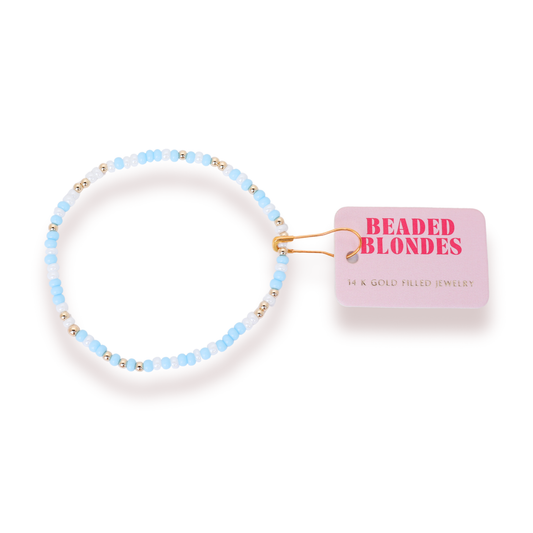 Pastel Blue & White Sprinkle Bracelet: Standard 6.75 inch