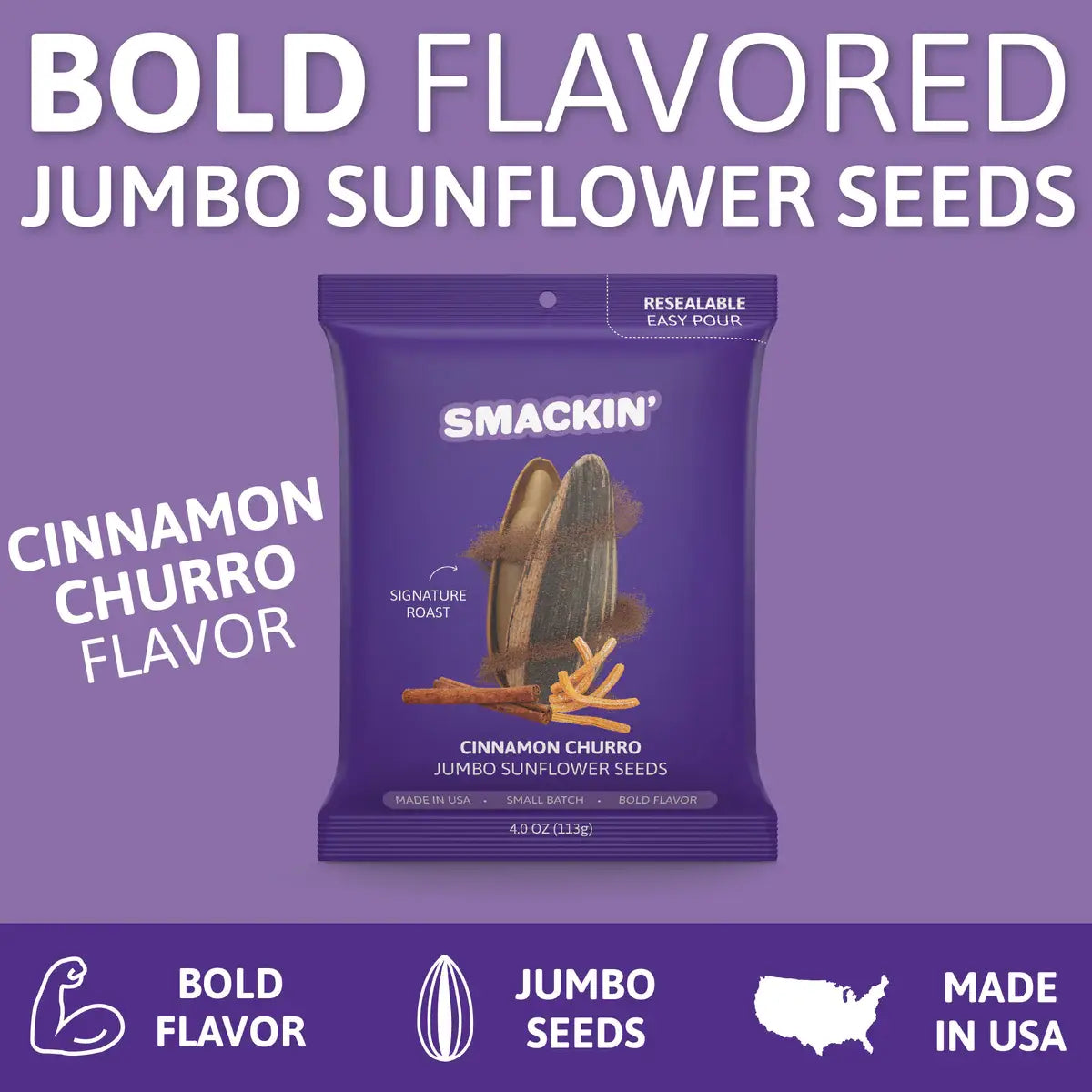 SMACKIN' Cinnamon Churro Sunflower Seeds (4 oz)