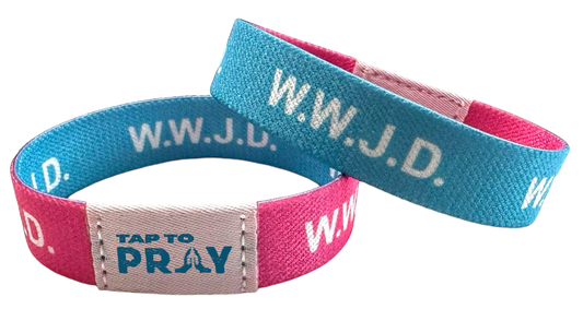 Tap To Pray Wristbands Large - WWJD Pink / Blue