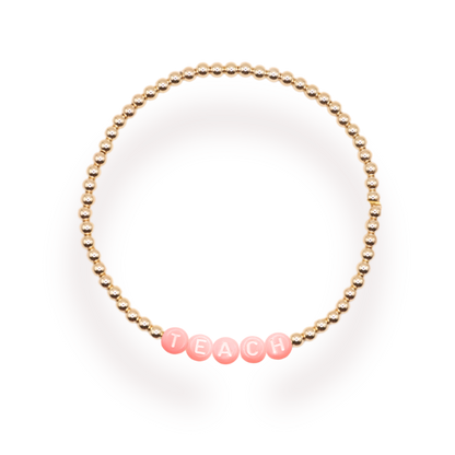 Teach Pastel Pink Letter Bracelet: Standard 6.75 inch / White Sprinkle