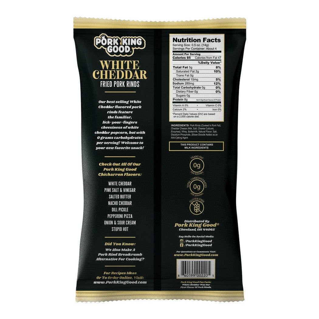 Pork King Good White Cheddar Pork Rinds 1.75 oz Bag