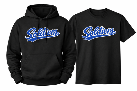 Soldiers Varsity Script Tee OR Hoodie - Black/Royal