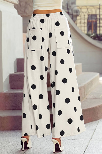 High Waist Wide Leg Polka Dot Pocket Pants S-4X: Black / S