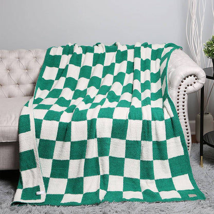 Checkerboard Patterned Throw Blanket: Navy / ONE SIZE